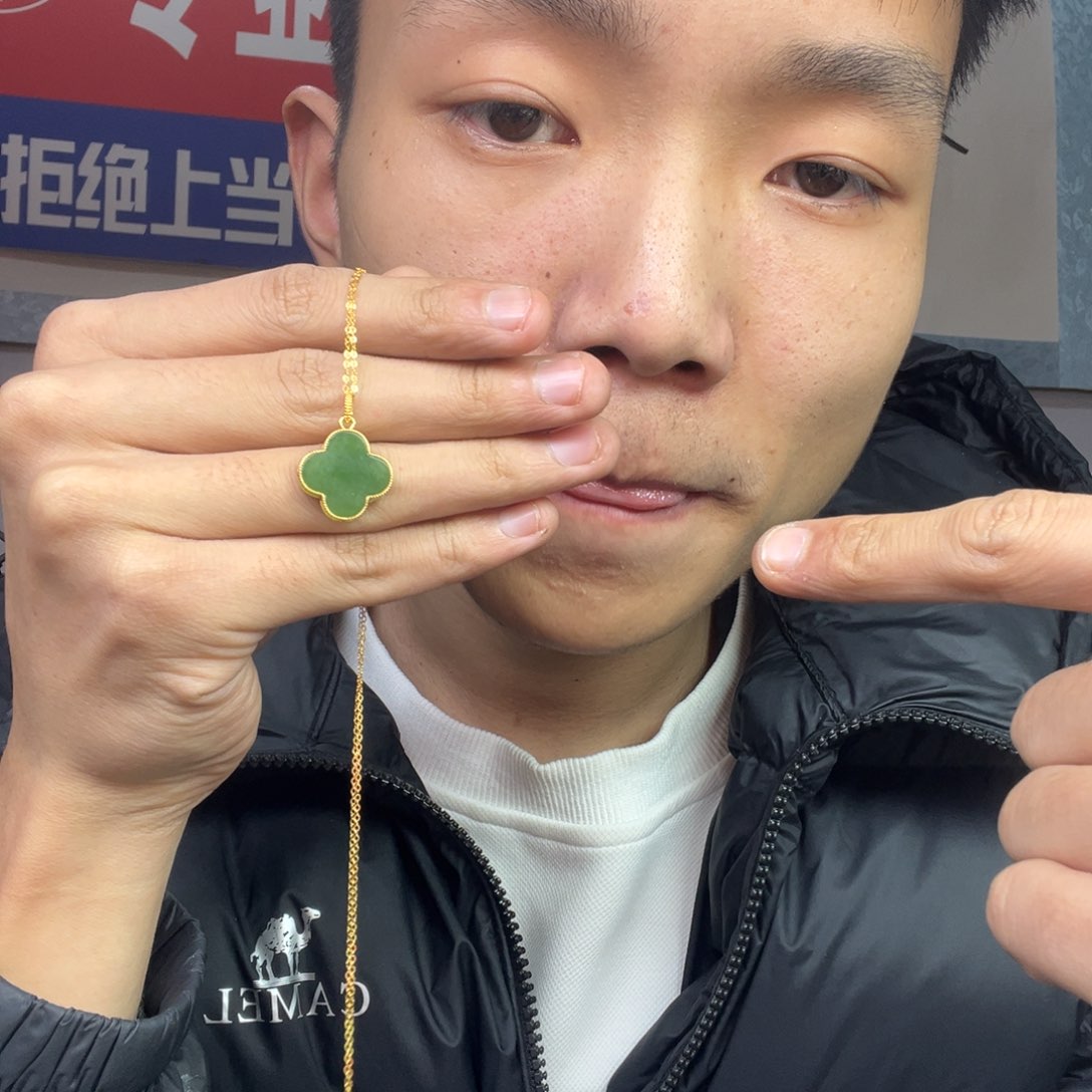 和田玉颈饰银S925镶嵌多样性手工四叶草带链子