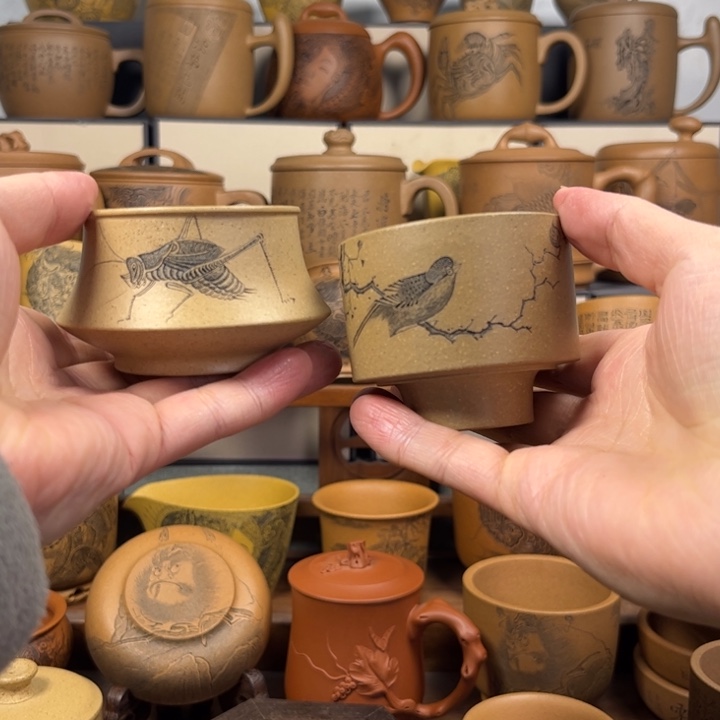 1***a杯子紫砂共二个主人杯无锦盒蟋蟀155小鸟145