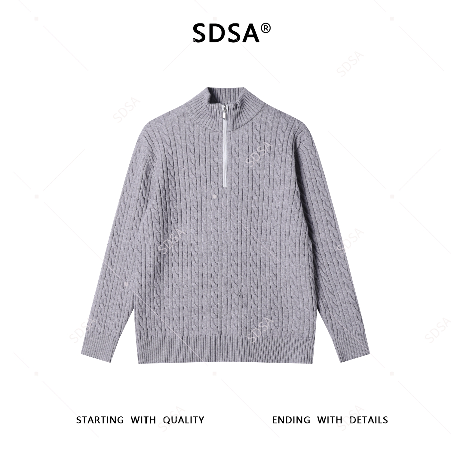 SDSA男士秋冬新款痞帅男装慵懒风纯色纽花半拉链立领毛衣百搭简约