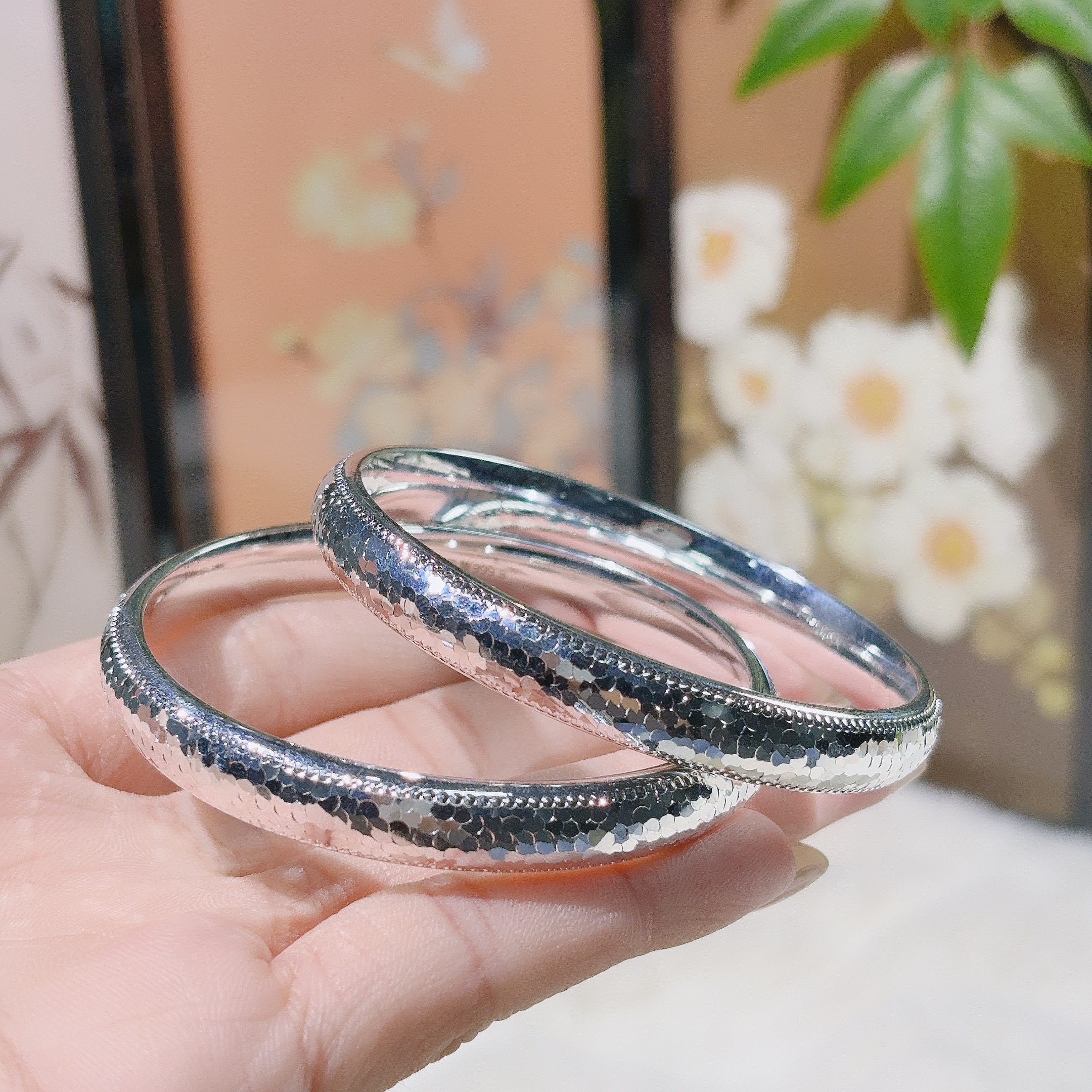 足银手镯 足银手镯 【荃湾银饰】5足银999.9银色龙鳞轻奢小众百搭