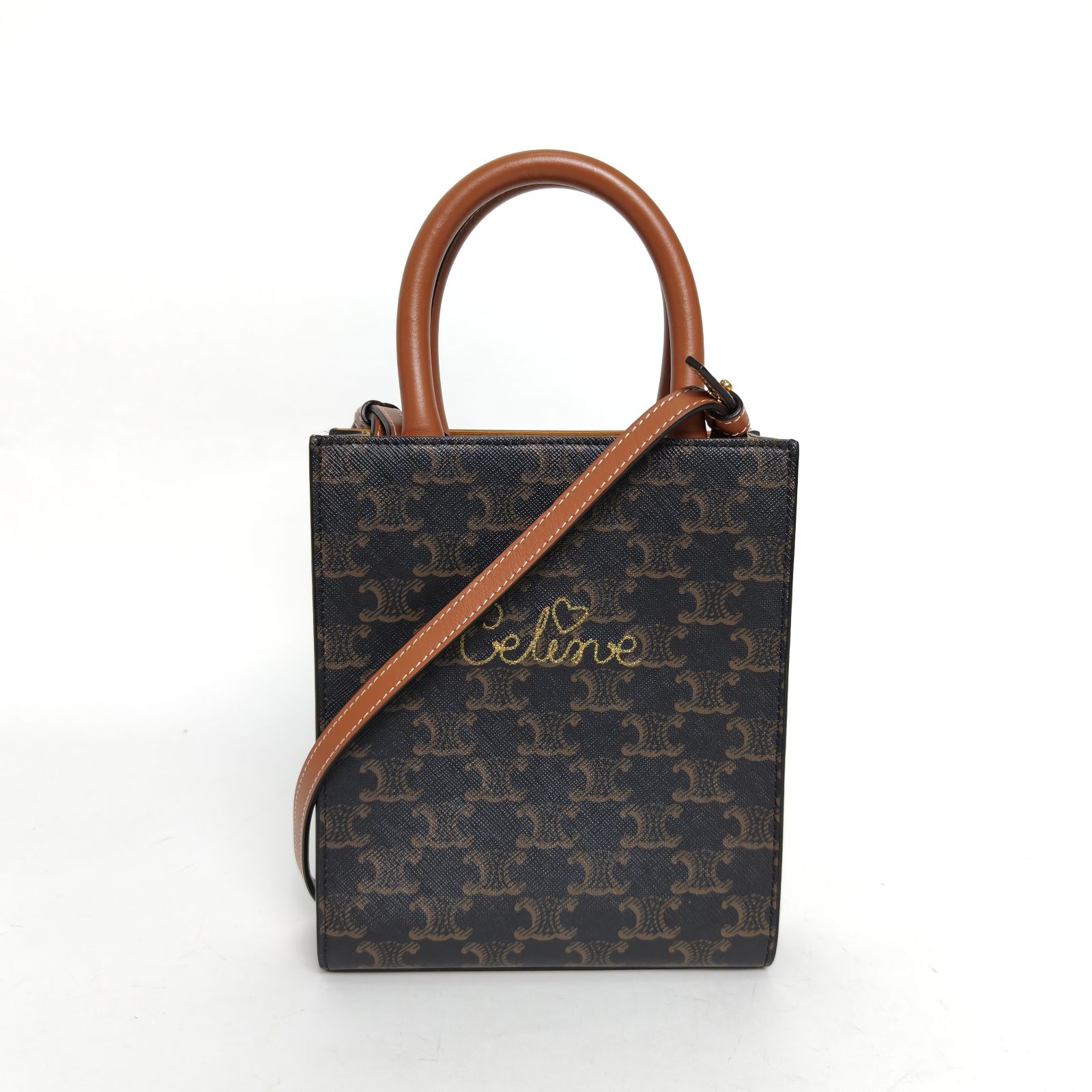 99新 Celine/思琳 【娇竖款手袋凯旋门印花褐色情人节限定 927094