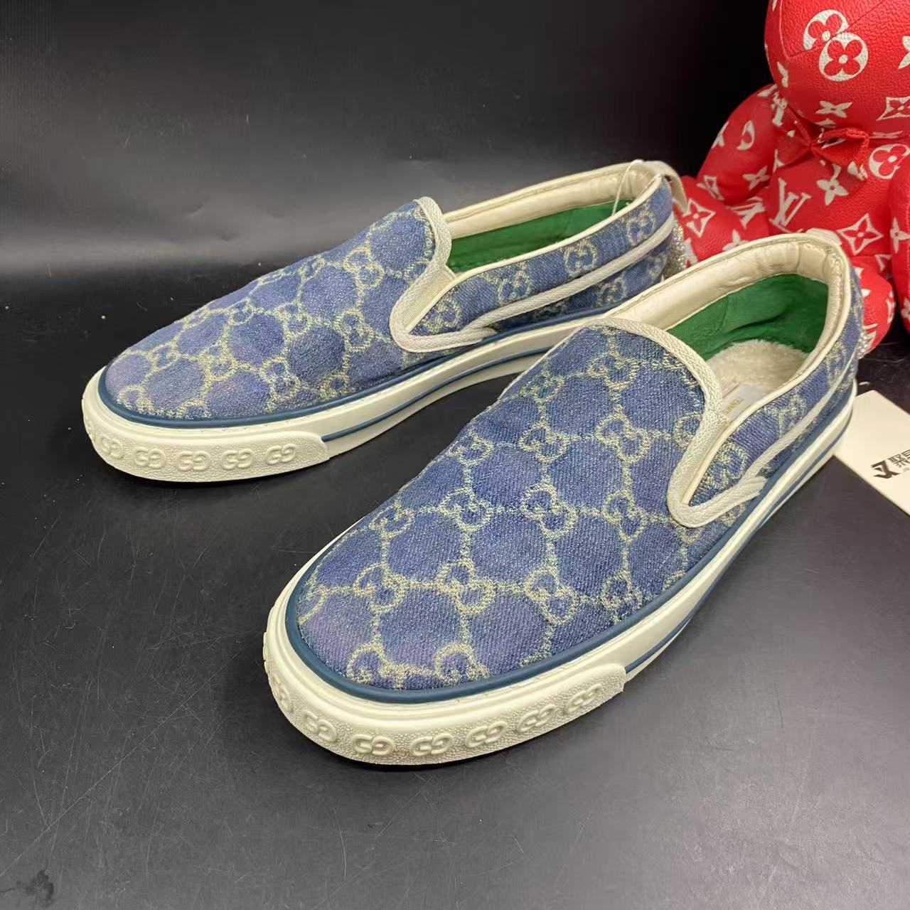 95新 GUCCI/古驰 蓝牛仔老花时尚舒适一脚蹬41.5欧码ddm1266