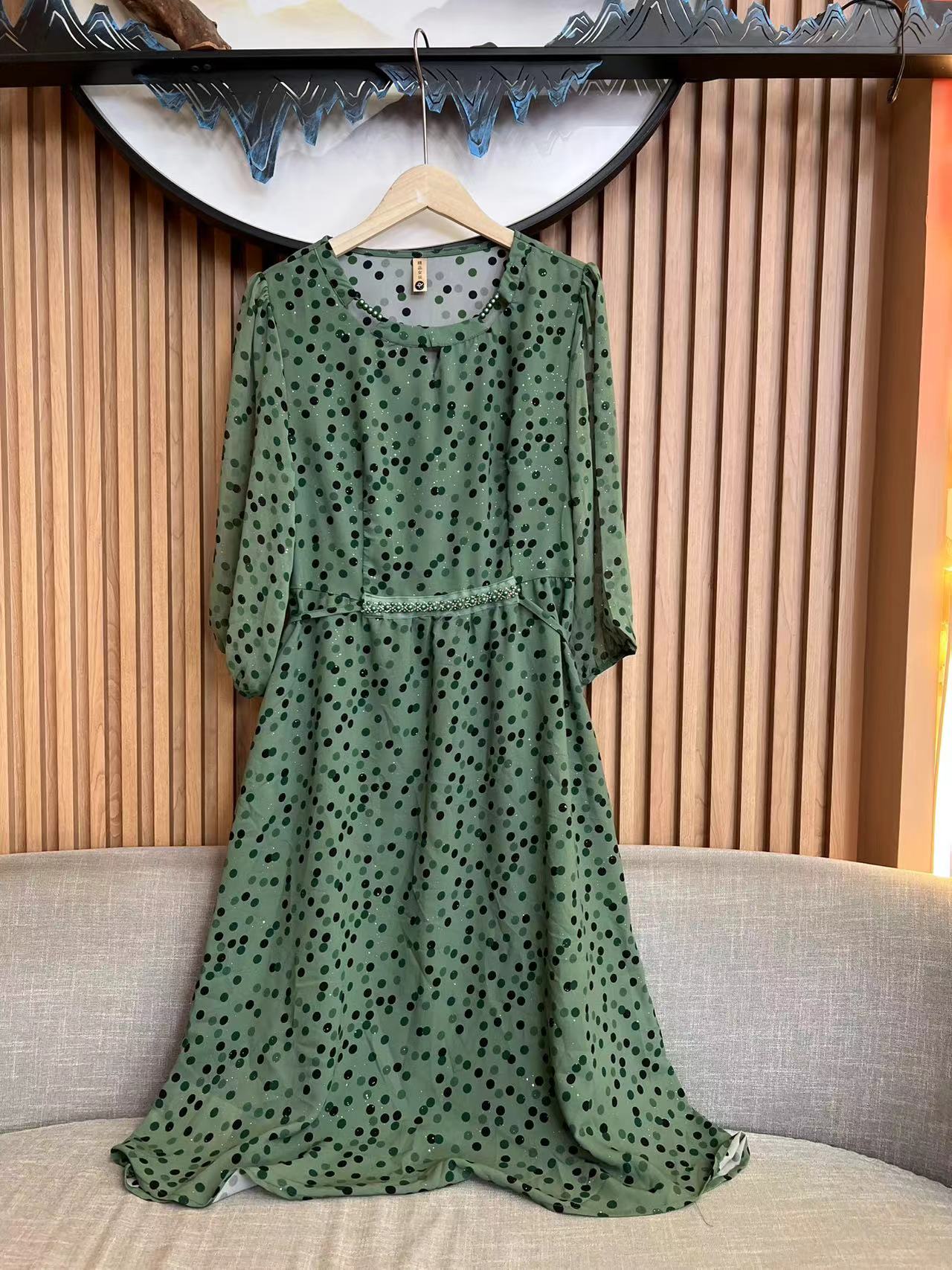 碎花女装长裙夏季默认款式气质印花抽绳连衣裙 0245