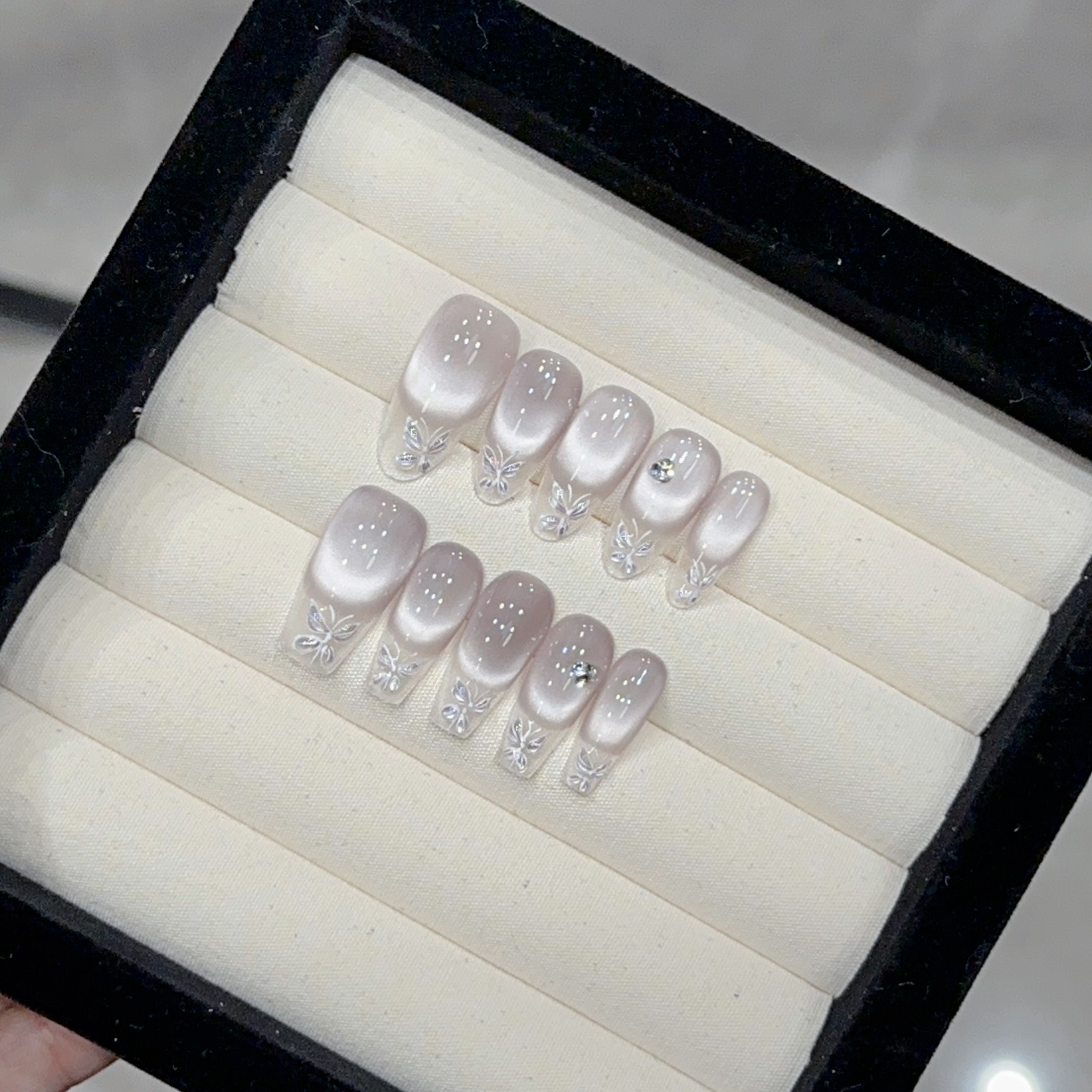 【冰封蝴蝶粉】纯手工穿戴甲光疗甲气质穿搭可替换美甲贴片