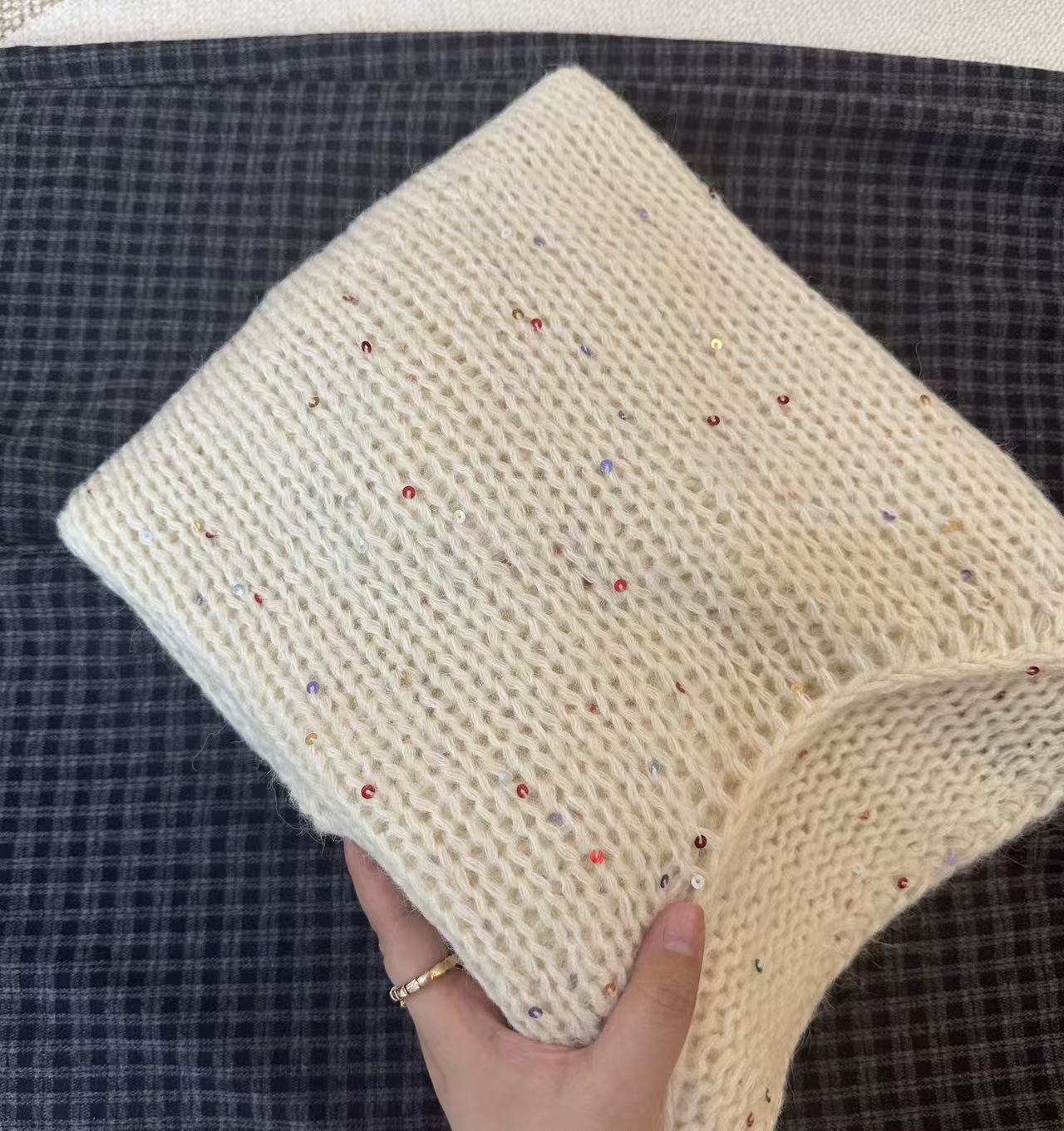 粗支亮片//秋冬简约软糯亮片纯色百搭针织套头毛衣92632