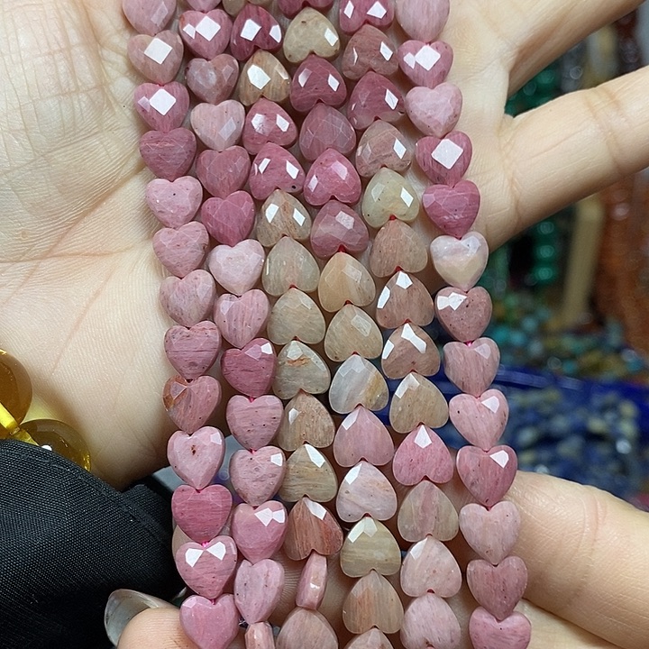 玛瑙/玉髓未镶嵌珠宝半成品天然红木纹切面爱心卡8mm短条