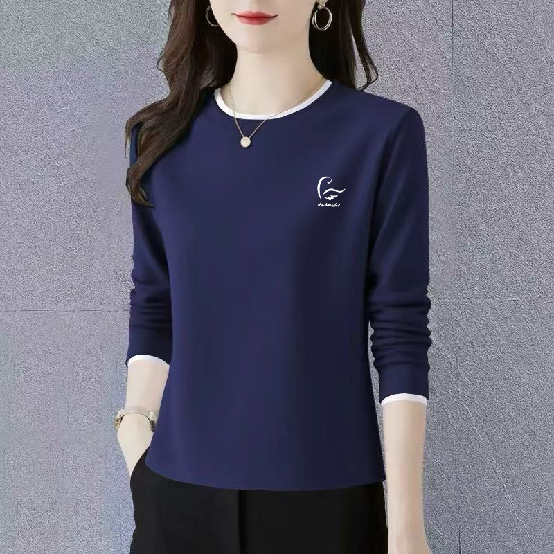 纯棉长袖t恤女士打底衫秋冬内搭可外穿2025新款高端洋气正肩上衣
