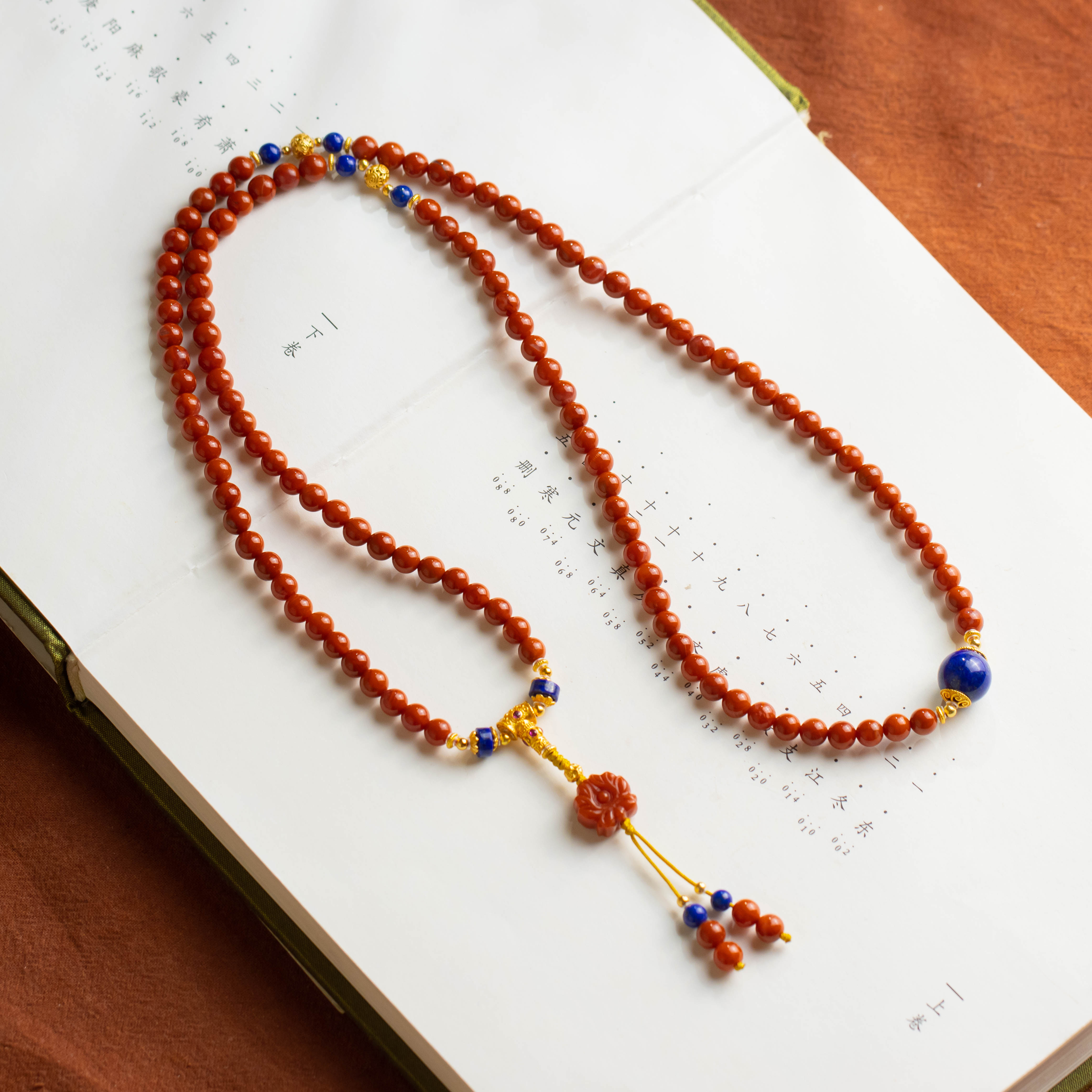 南红圆珠莲花多圈手串