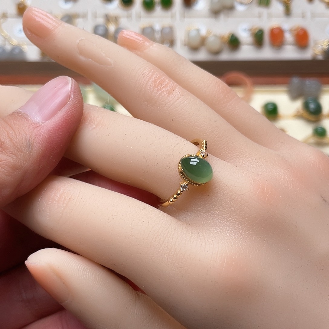 和田玉戒指银S925镶嵌