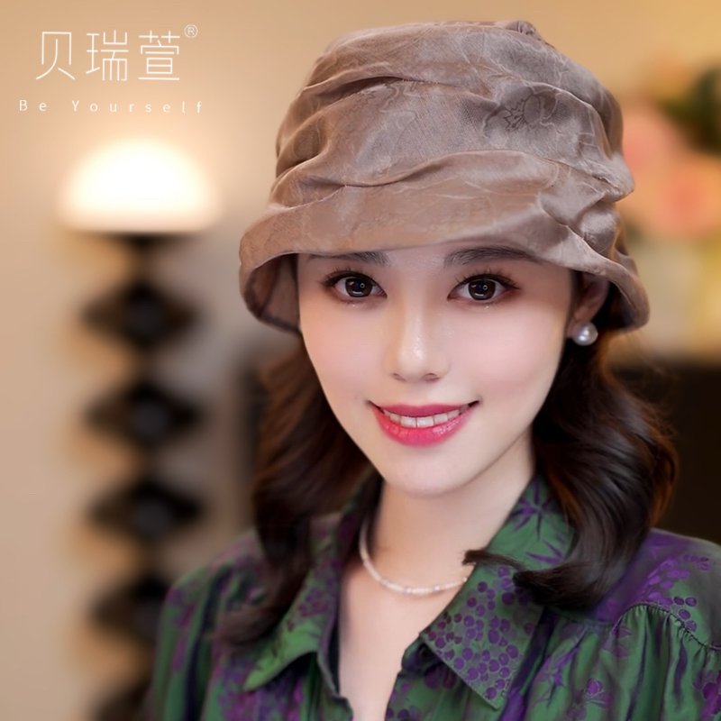1635新中式国风真丝桑蚕丝透气遮白发香妃帽渔夫帽