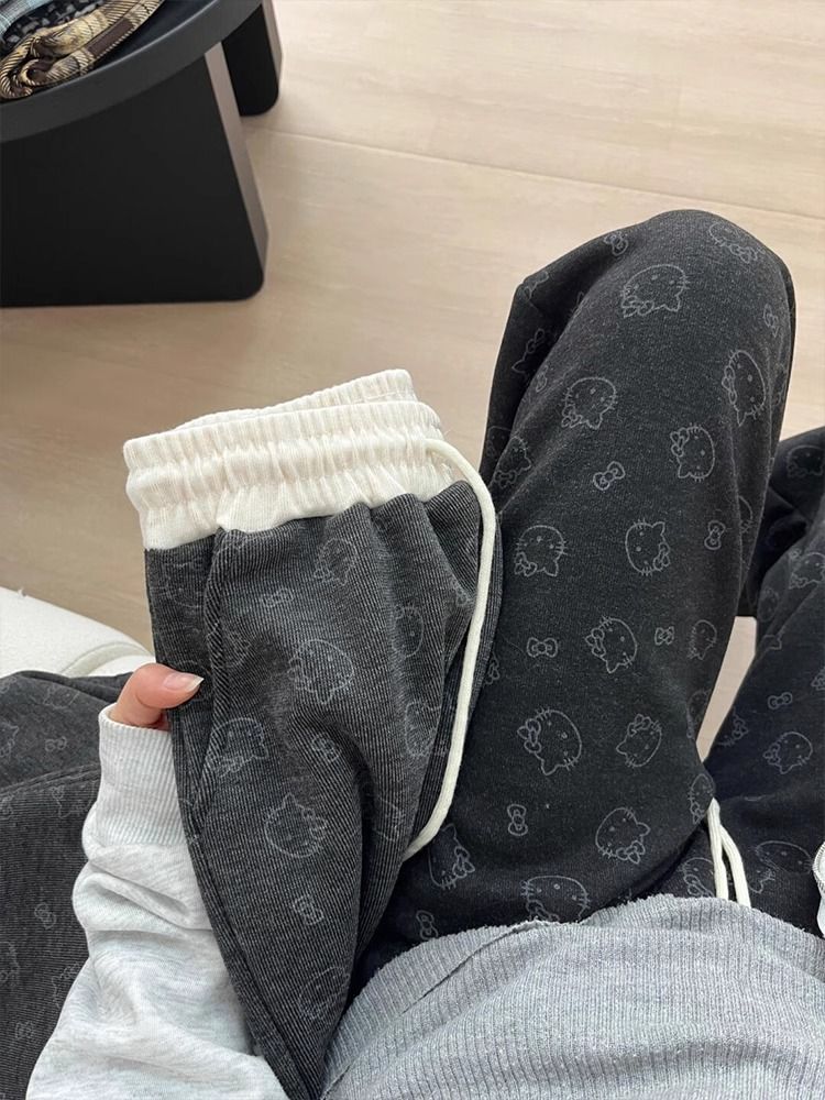 【哼哼专属】孕妇裤子秋季2025新款外穿不勒腰卡通印花阔腿孕妇裤