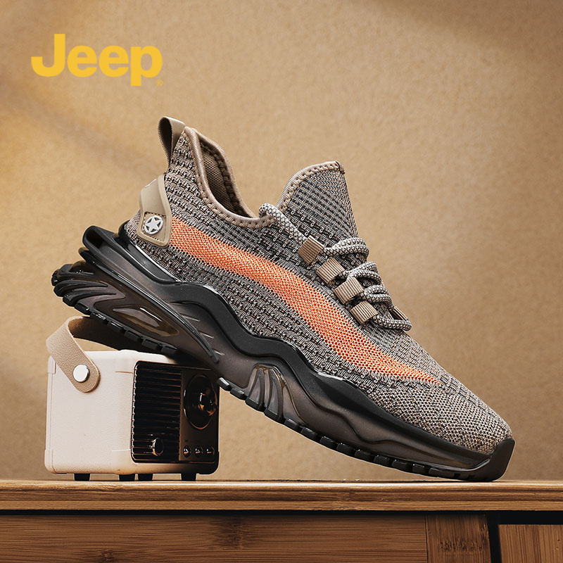 JEEP/吉普秋季新款男鞋低帮增高4.5CM飞织椰子鞋男士休闲网面鞋
