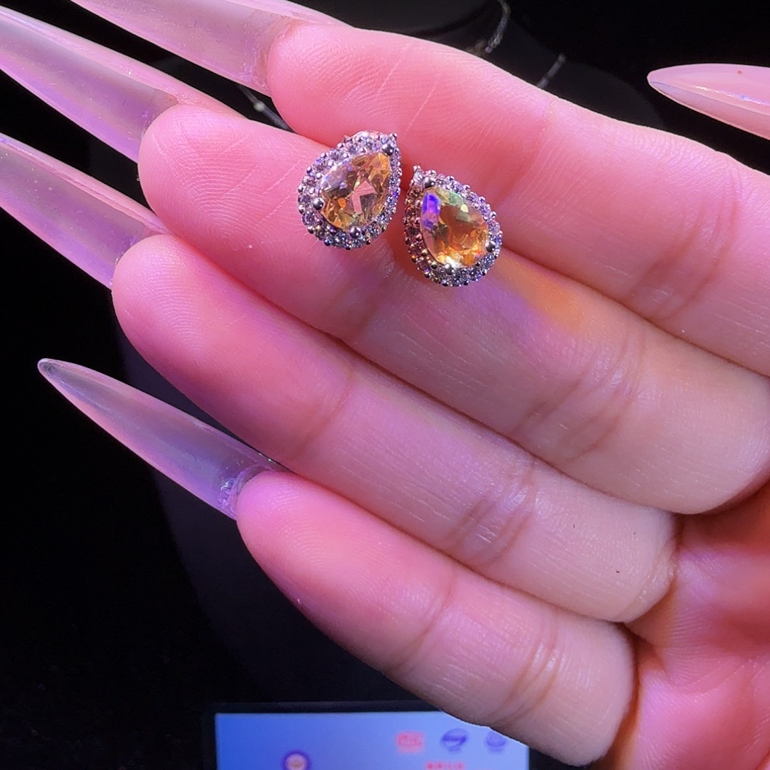 水晶银S925镶嵌耳饰