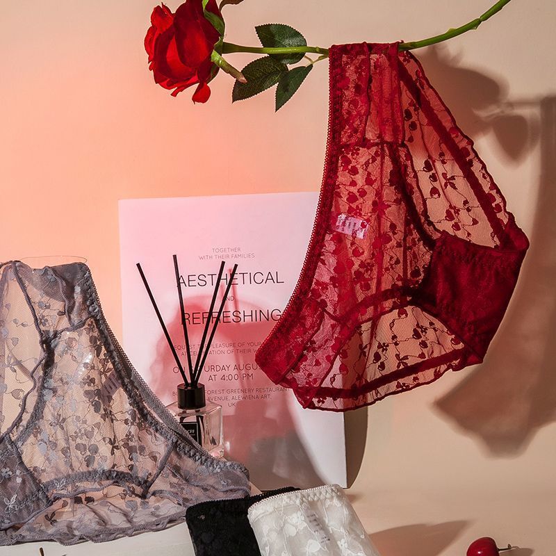 性感风诱惑网纱蕾丝纯情少女三角裤2024年新款纯棉裆提臀内裤