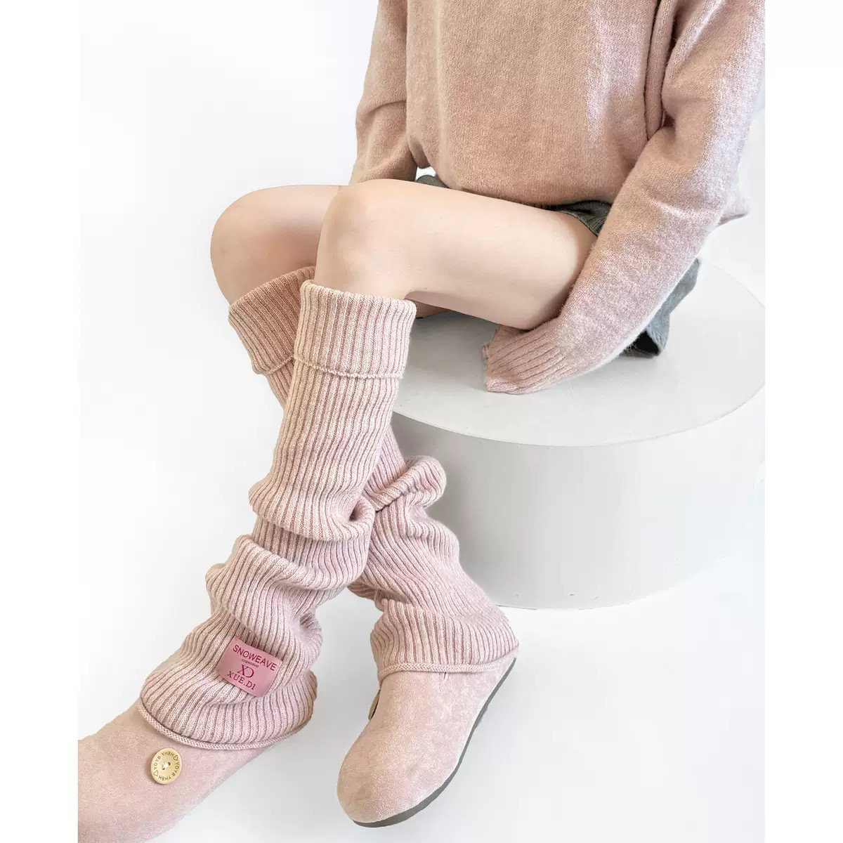 秋冬女款日系复古针织羊毛中筒堆堆袜套百搭纯色腿套