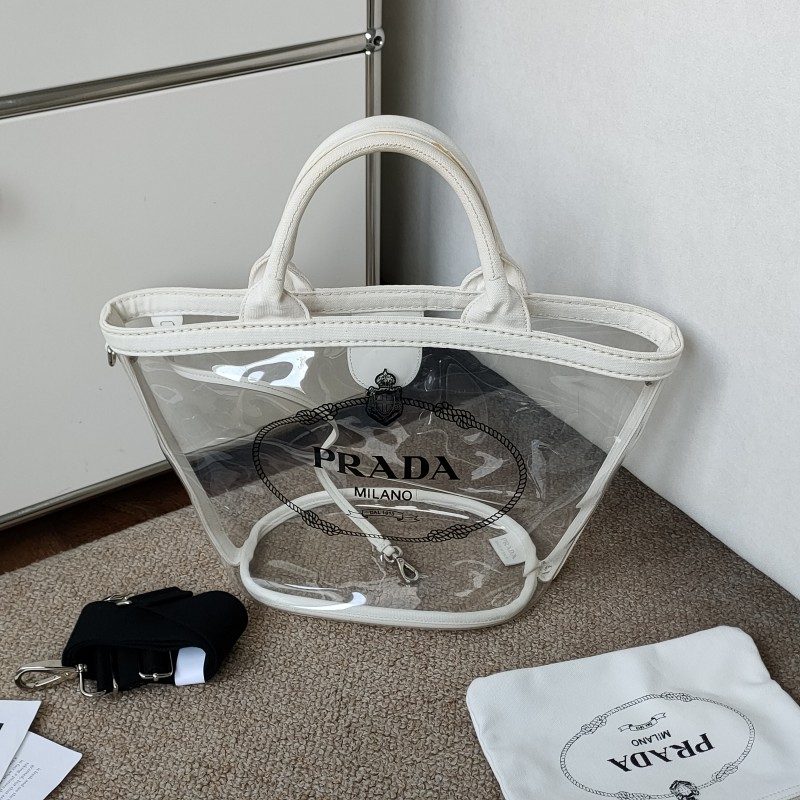 95新 Prada/普拉达 Azul-PVC材质搭配白色装饰透明沙滩包54167