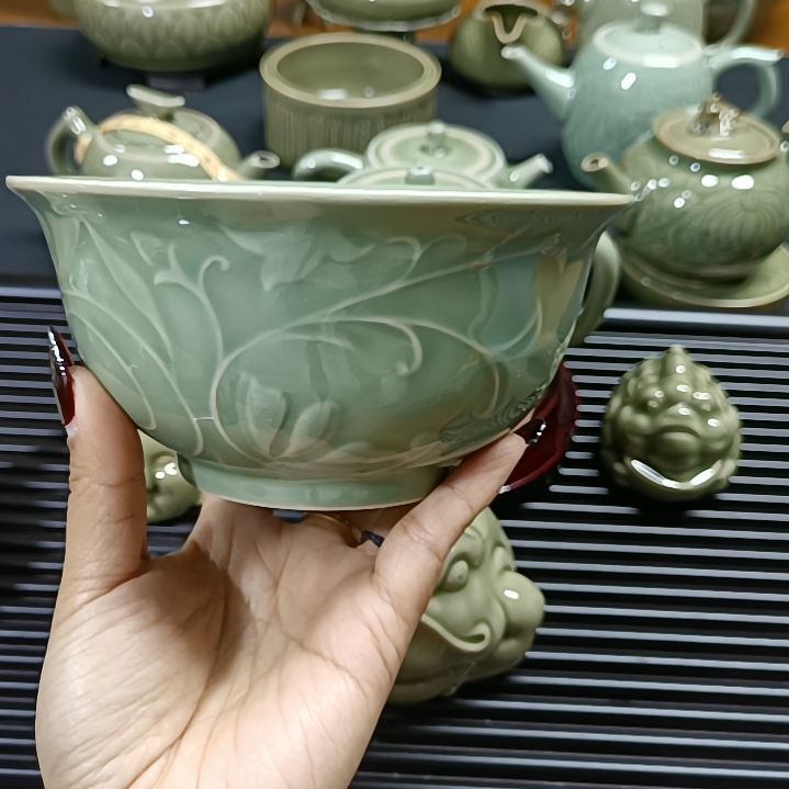 耀州窑青瓷玉兰碗微微瑕5.5寸1只