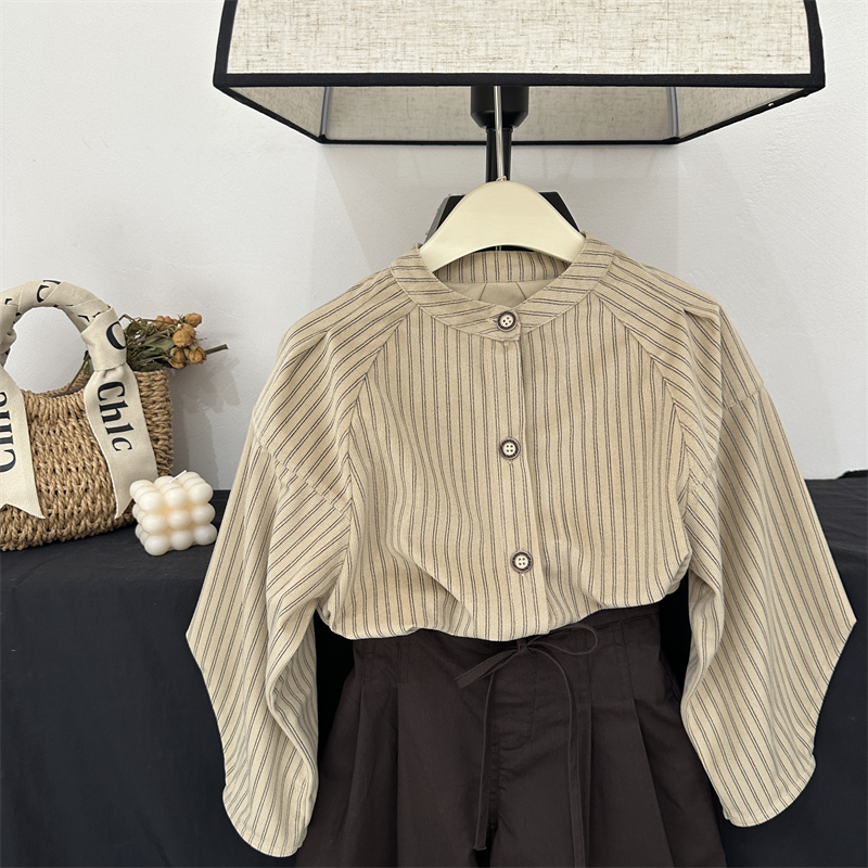现货【闲适时光】女童条绒衬衫春秋女大童百搭时髦衬衣儿童洋气上衣