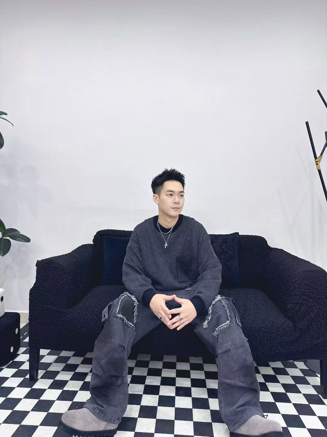 秋季新款裤子长裤牛仔布扎染破布设计高定小众阔腿直筒裤