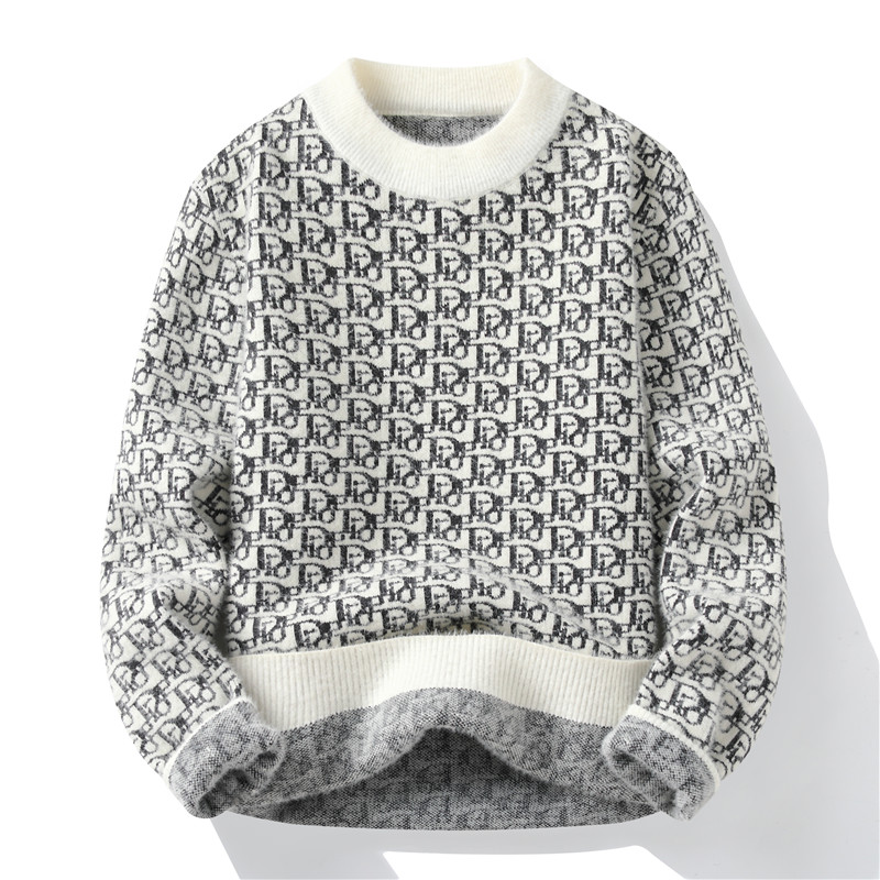 【高品质】2025秋冬季休闲水晶绒时尚毛衣潮流字母男士针织衫9721