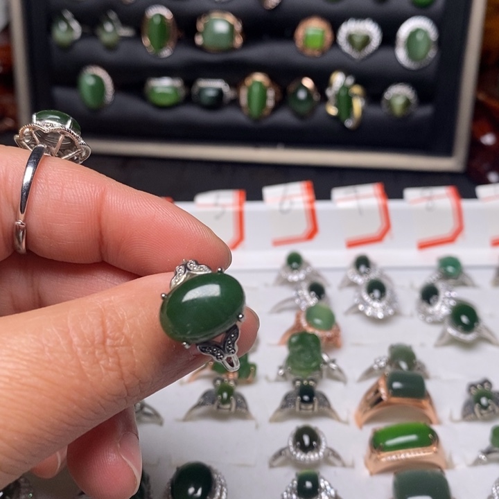 和田玉银S925镶嵌戒指