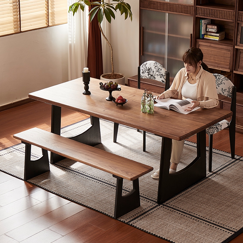 北美黑胡桃木全实木中古餐桌长方形去客厅化大板餐书桌一体工作台