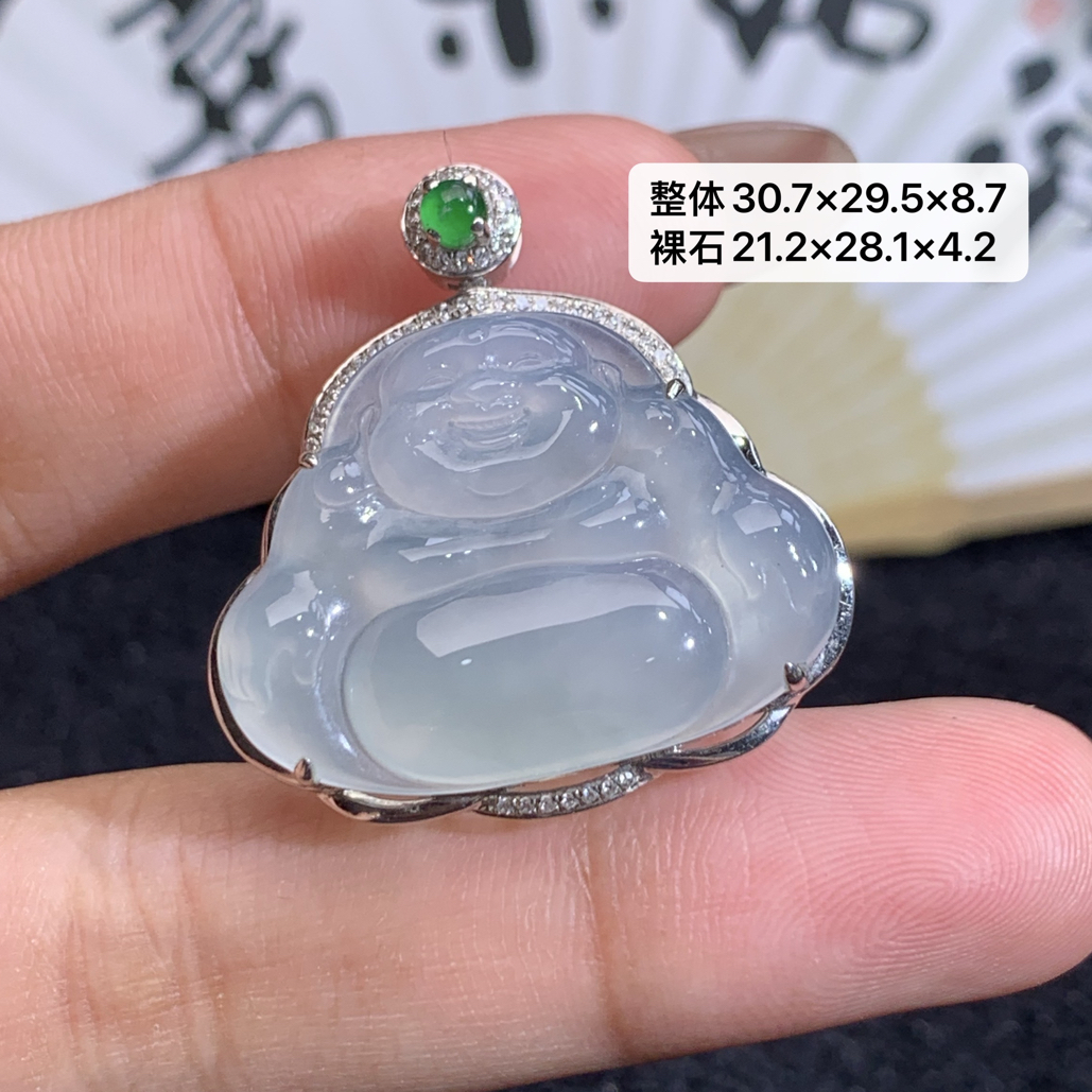 18k金镶嵌天然缅甸翡翠冰种佛公吊坠30.7×29.5×8.7/21.2×28.1×4.2