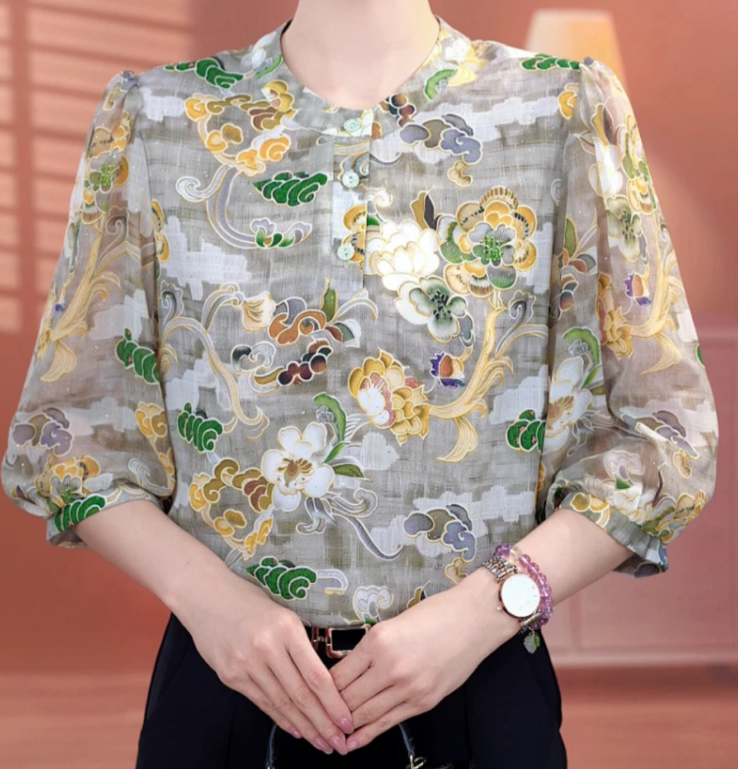 805-现货【出口原单】优雅时尚气质显瘦七分袖衬衫