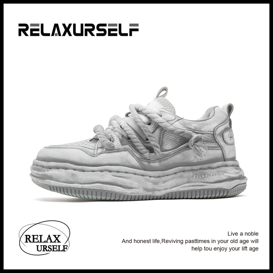 RELAXURSELF【周年限定】擦色厚底潮鞋透气百搭休闲运动情侣增高鞋