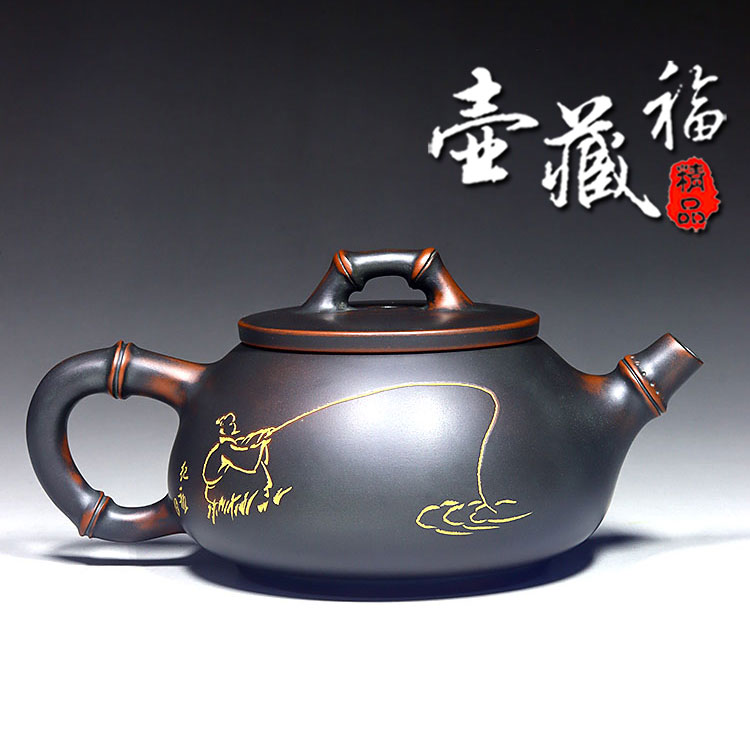 壶藏福坭兴陶茶壶竹节石瓢纯手工茶具创意陶瓷全手工制作实用古铜