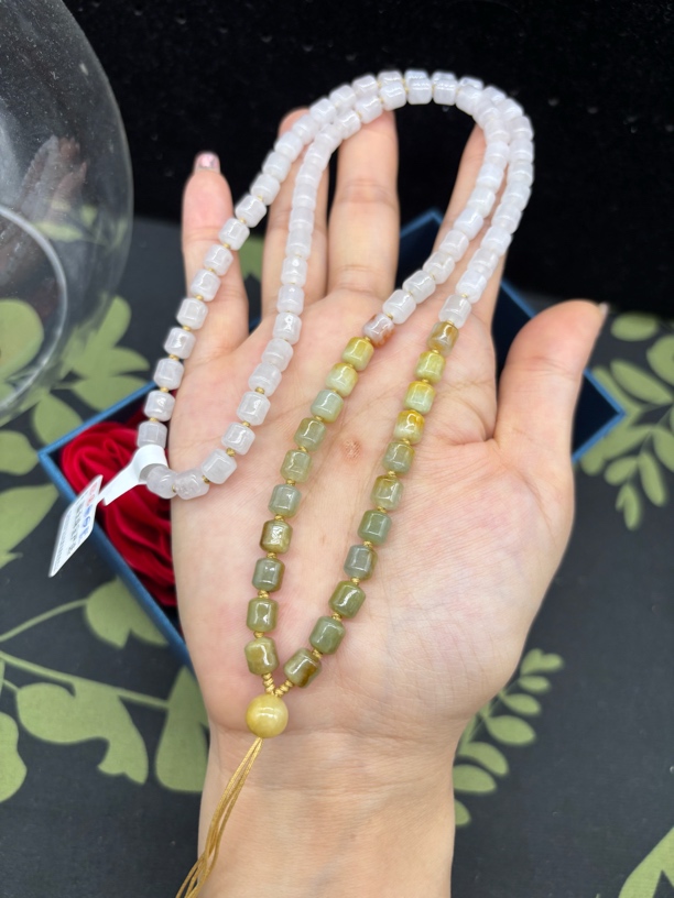 保真天然缅甸A货翡翠老坑冰黄翡桶珠6mm玉石珠链挂件绳毛衣链百搭