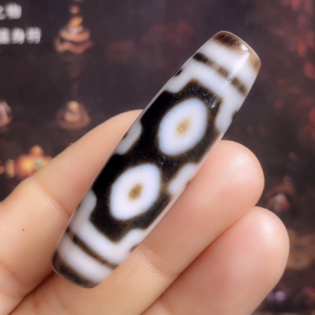 聚缘台工满朱砂王四眼天珠天然玛瑙吊坠45.3x12.7