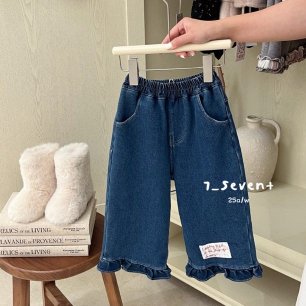 【正版】7seven·25冬～女童贴布标一体绒直筒牛仔裤