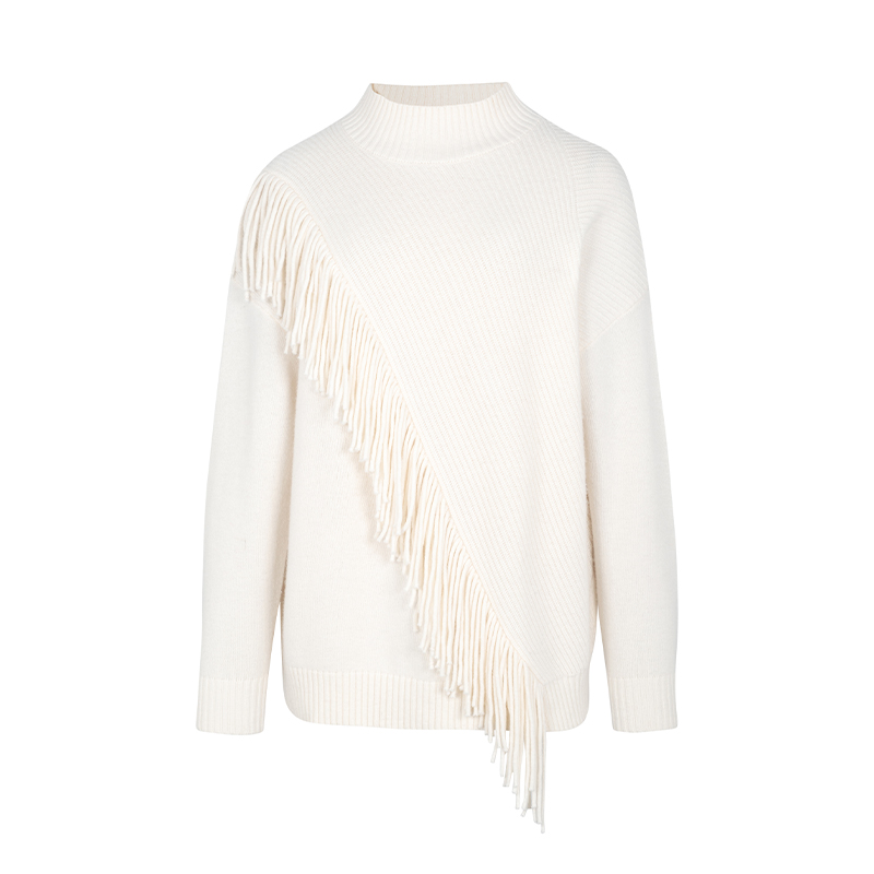 【尚雅专属】商场同款新品高领流苏绵羊毛宽松针织衫NDY11B34004