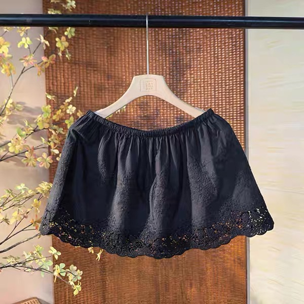 中腰X型A字裙高腰松紧带半身裙蕾丝复古防走光夏季