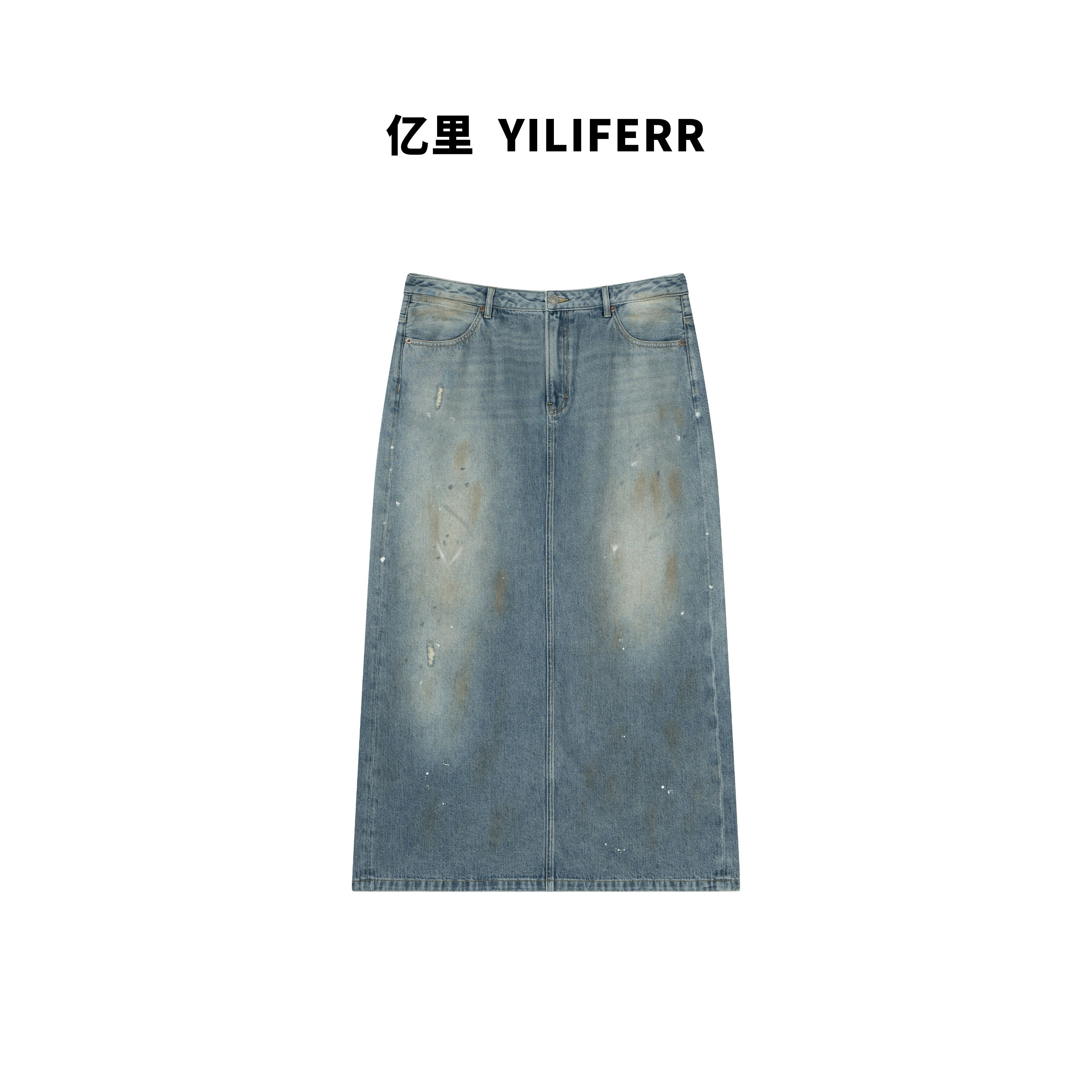 【YILI显瘦女装】港风水洗做旧百搭重工牛仔半裙 Y0995