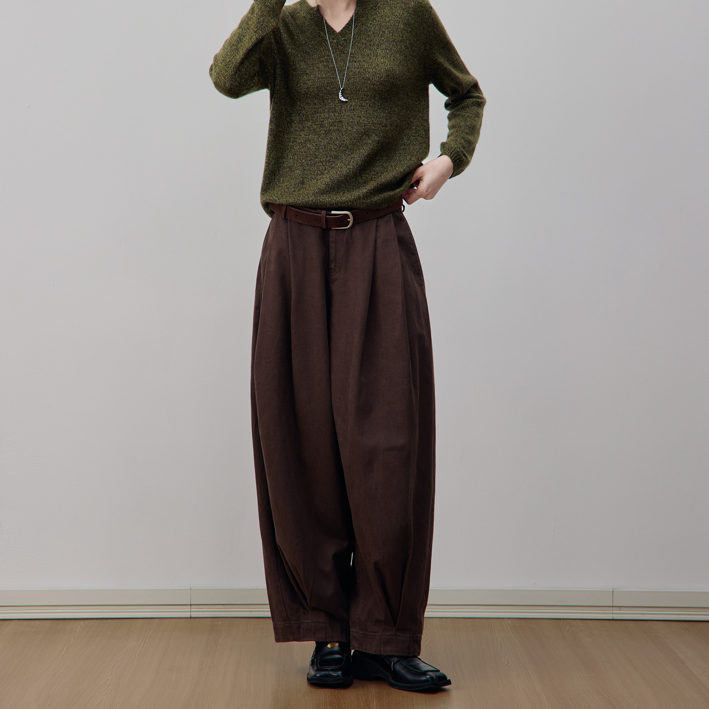 DNCY丨漫行布尔德 文艺风休闲裤棉秋季新款高腰叠褶弧型长裤女