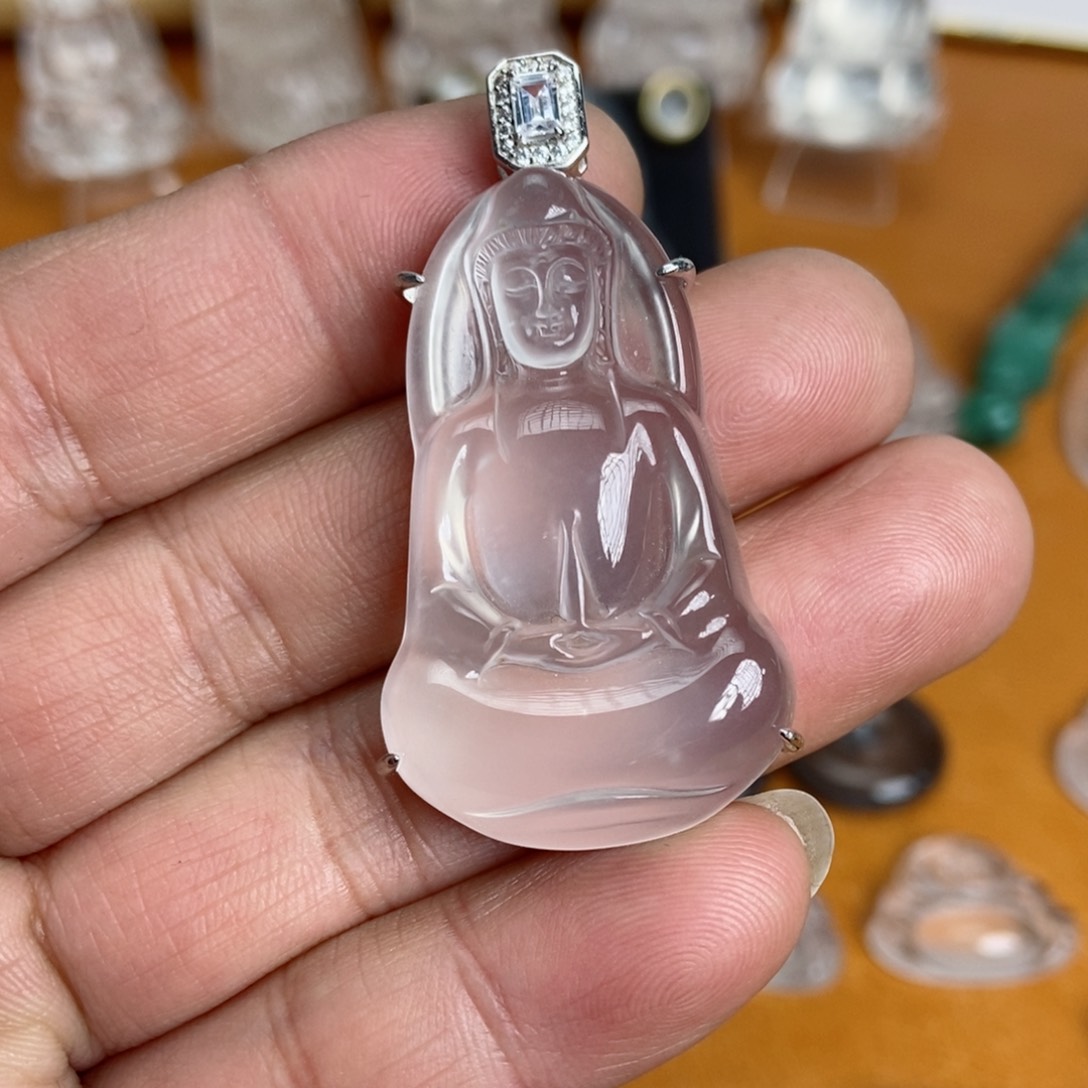 石英质玉吊坠银S925镶嵌