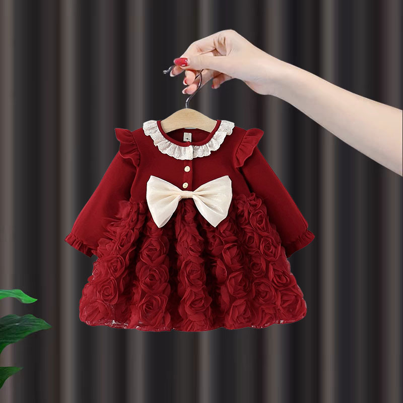 周岁女宝礼服秋季婴儿公主裙洋气儿童蝴蝶结秋装裙子外出连衣裙25