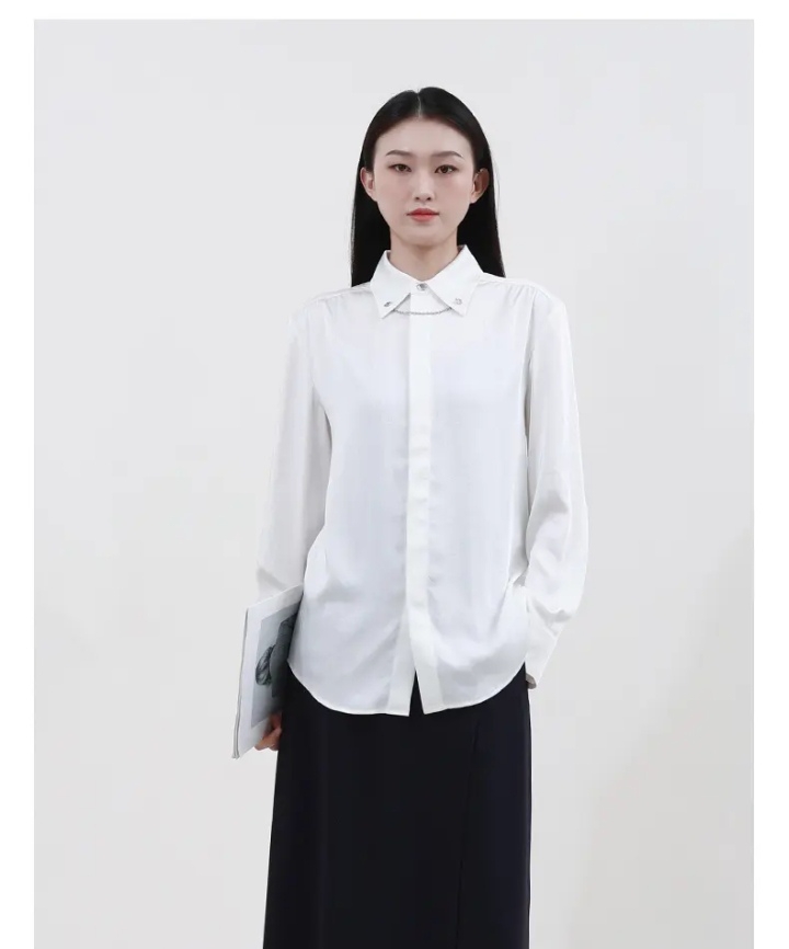 AMASS纽扣长袖宽松型笑脸复古镂空翻领衬衫休闲女装白衬衫百搭