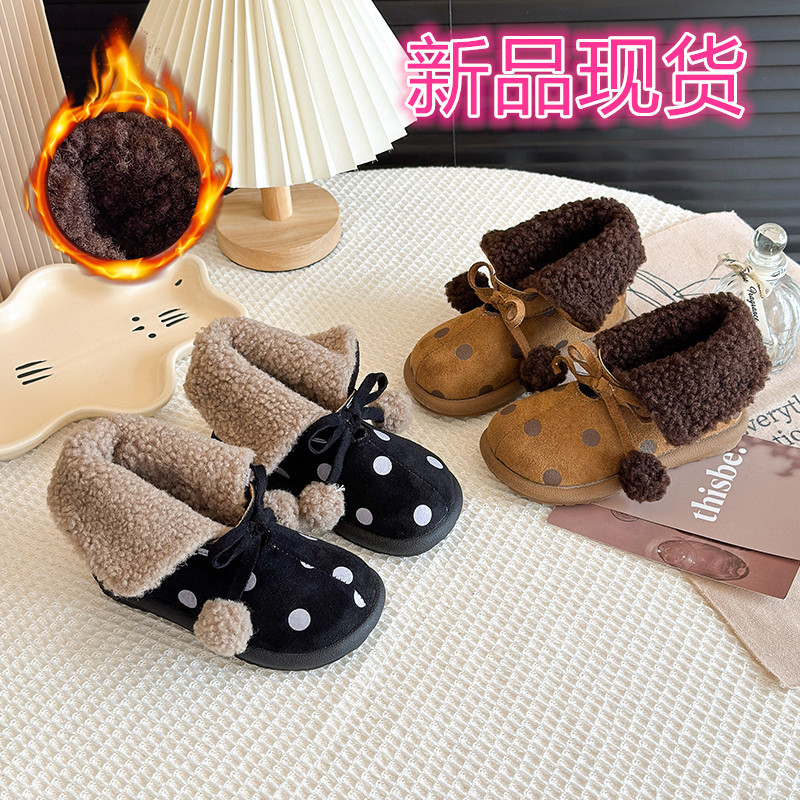 女童棉鞋2025冬季儿童短靴韩版斑点加厚保暖魔术贴小中童鞋子现货