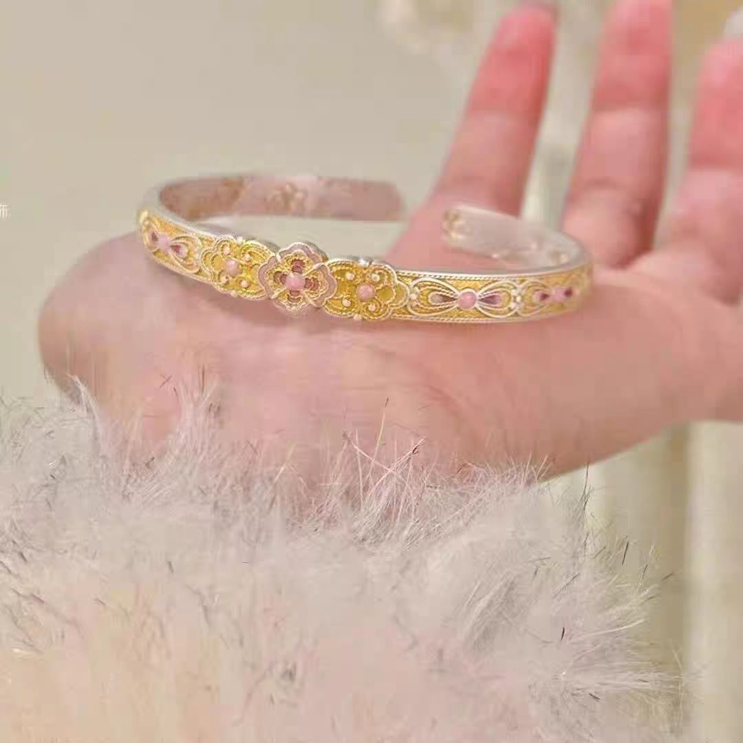 珐琅手链 29号 珐琅粉幸运草999.9 【开口】时尚气质