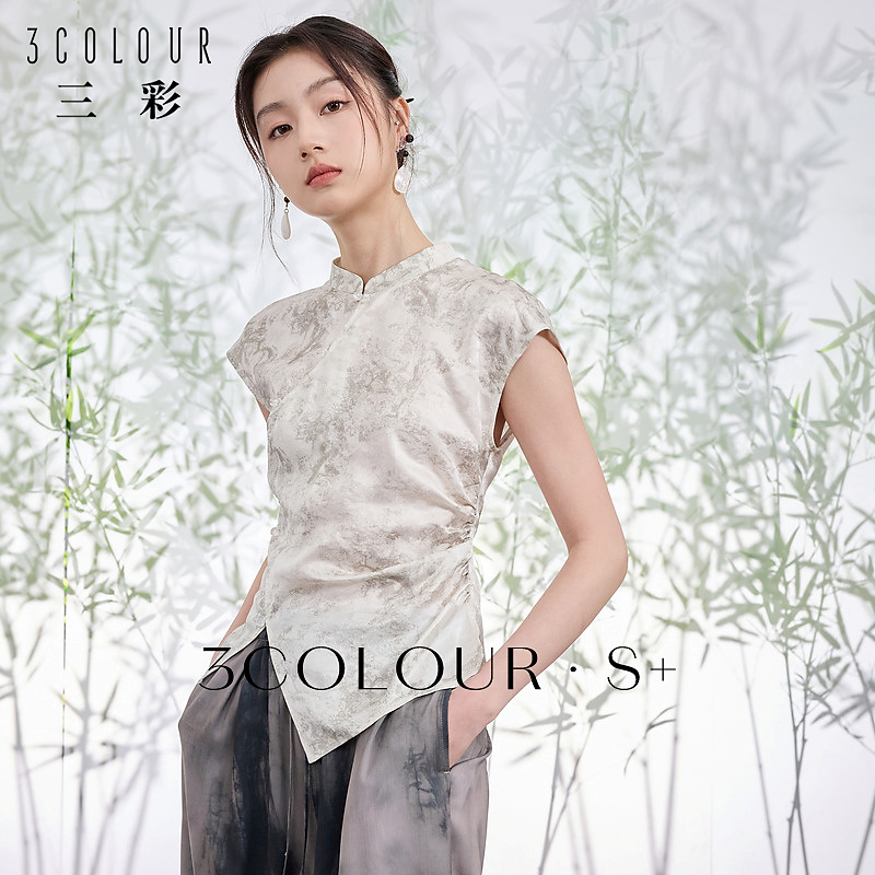 3116-D392H5027C20三彩2024夏季新款桑蚕丝小衫新中式抽象dbq
