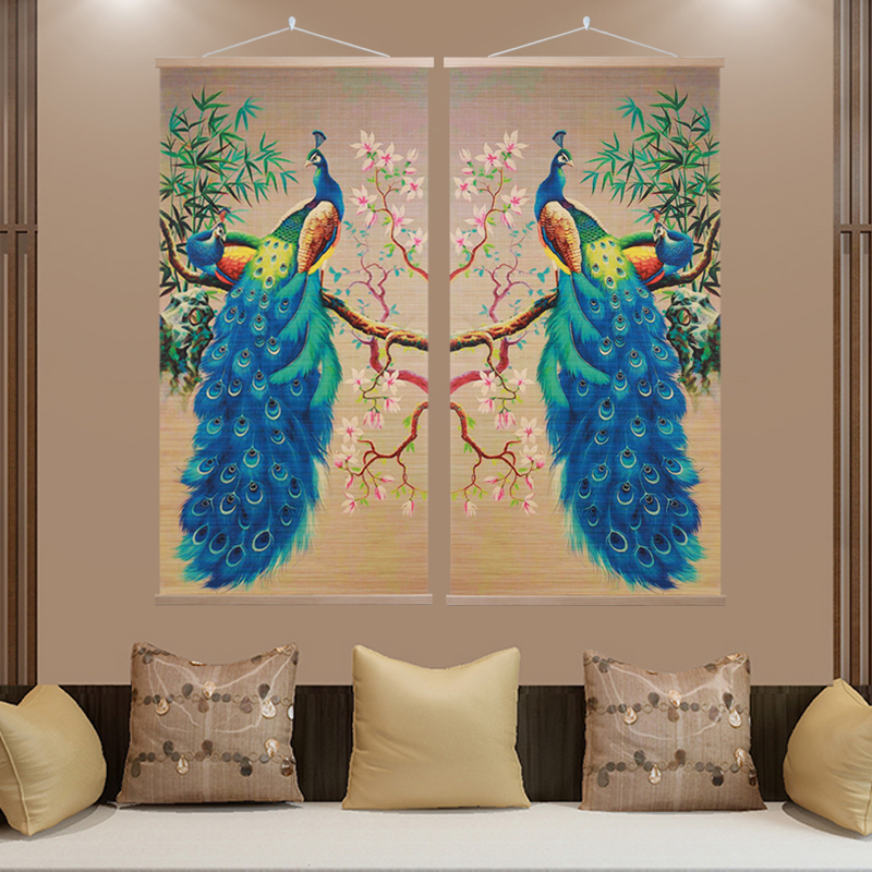 吉祥孔雀竹编挂画新中式竹帘挂画客厅玄关餐厅书房茶室办公室布置