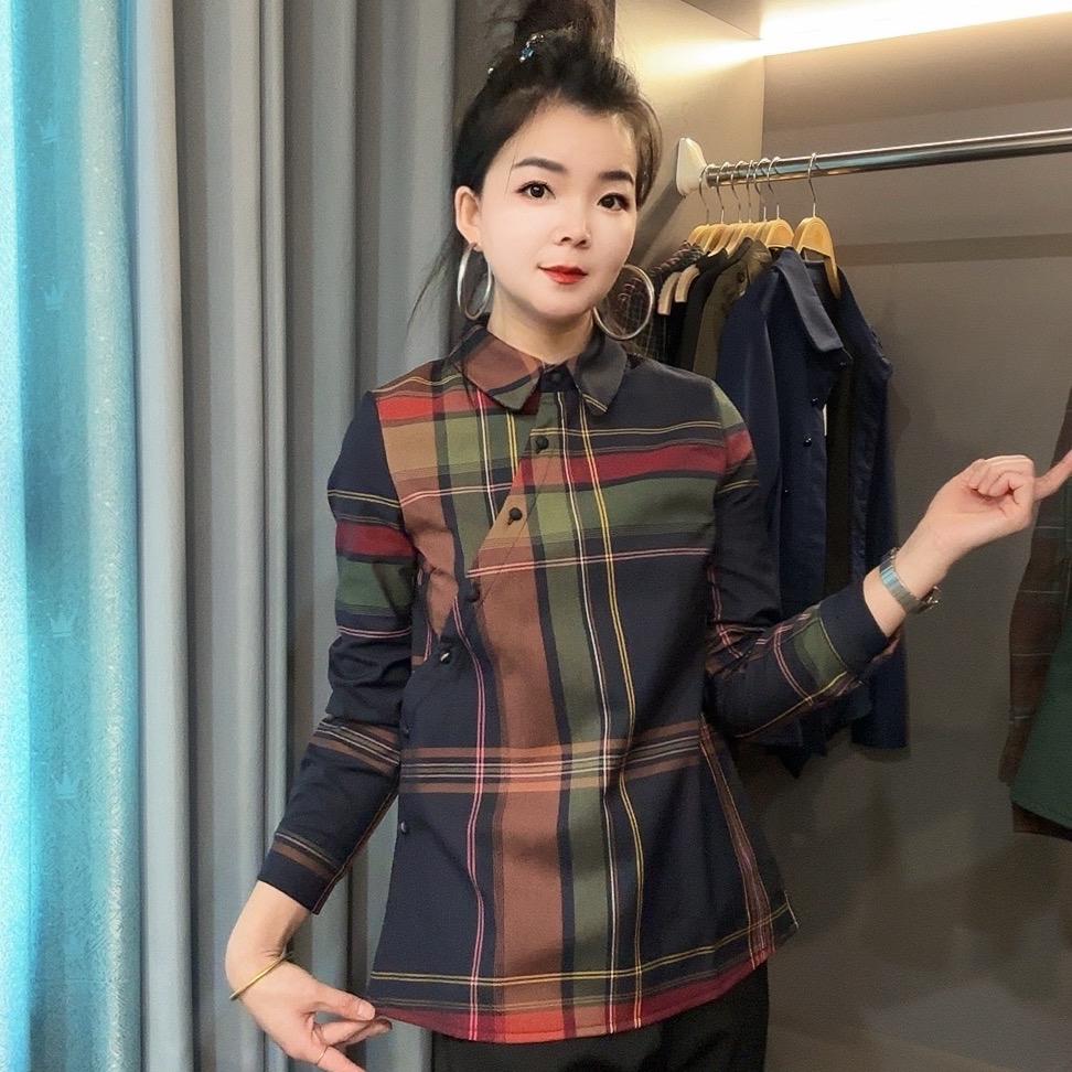 加绒保暖z7306新中式国风拼接撞色宽松显瘦翻领偏襟减龄长袖衬衫