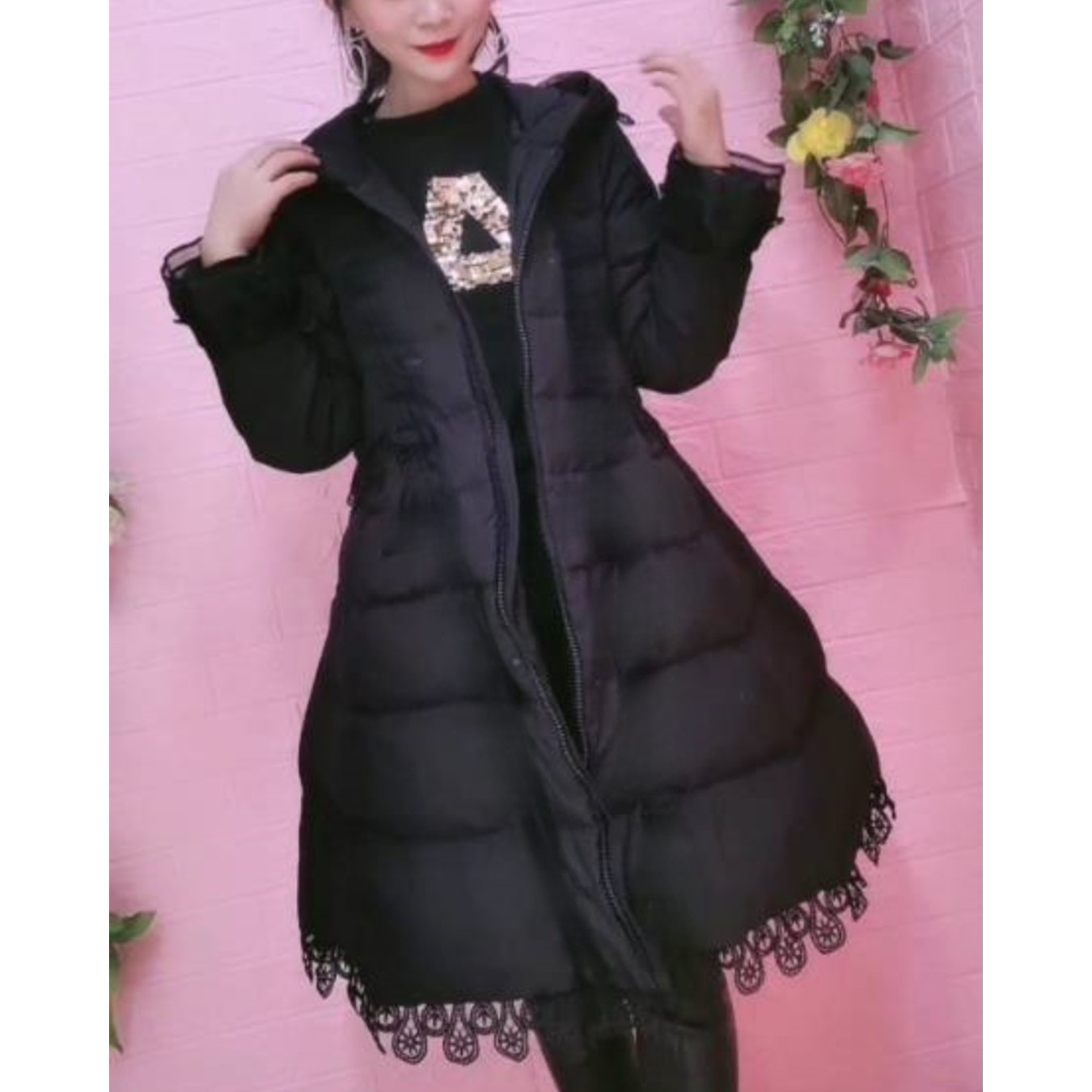 2025新款宽松显瘦保暖圆领连帽休闲超百搭中长款秋冬羽绒9860