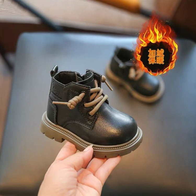 侧拉链好穿搭公主风男女通用简约皮靴马丁靴低筒短靴加绒防滑软底