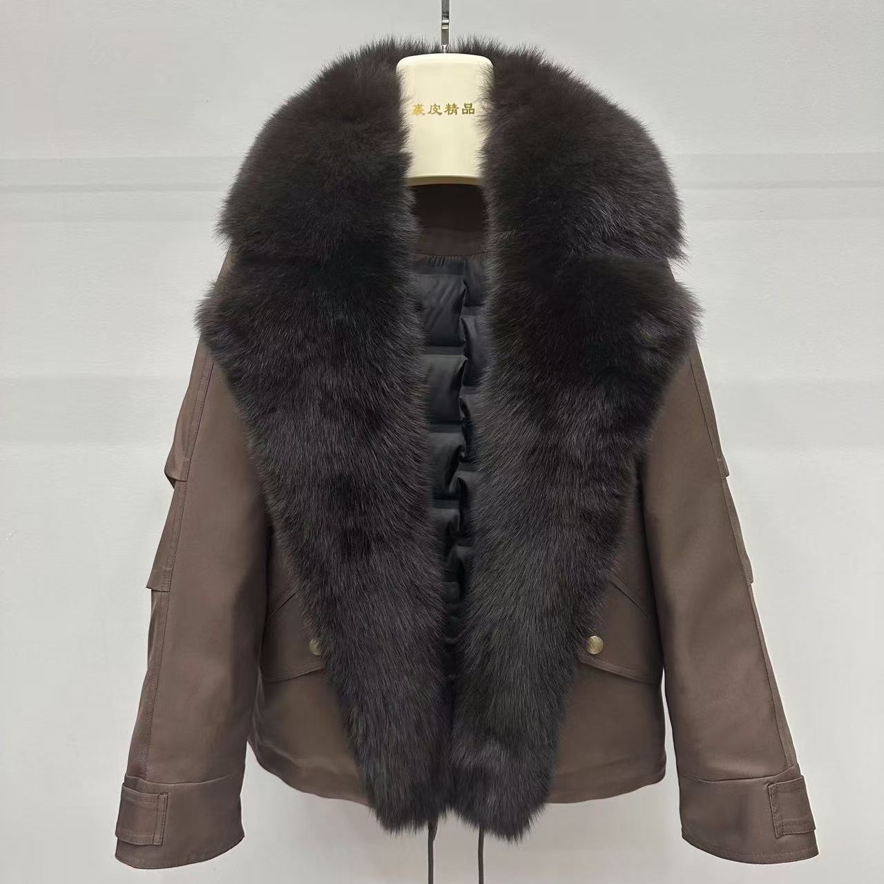 2025爆款天然狐狸毛领派克服皮草外套加绒加厚工装休闲短款