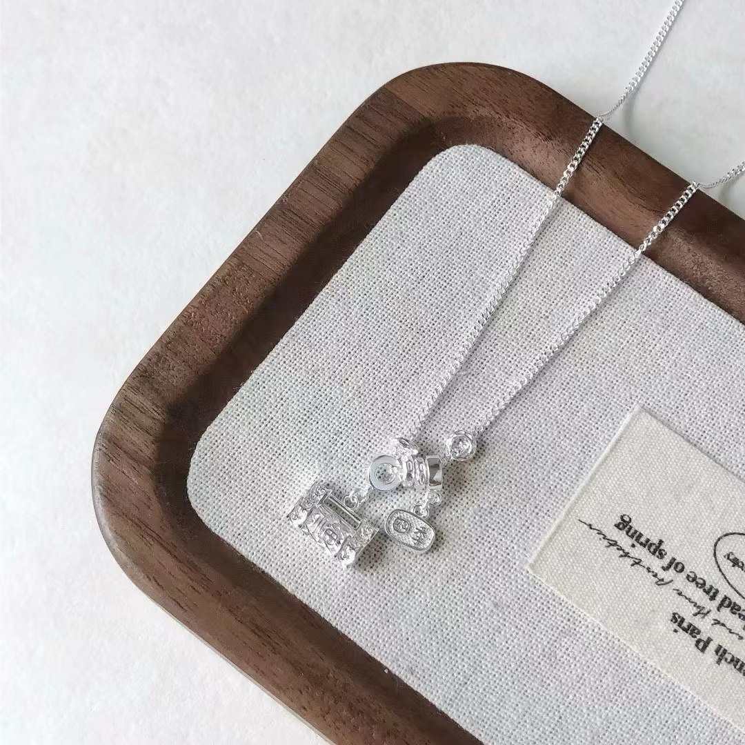 坠链均足银 百搭小众百家锁项链简约锁骨链银色轻奢吊坠