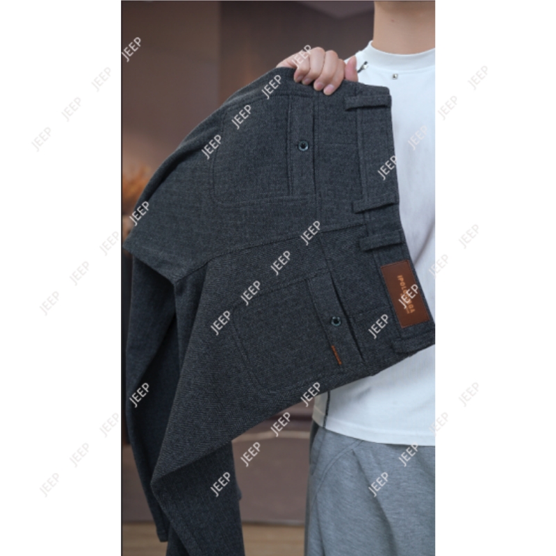 JEEPSPIRIT吉普秋冬厚款高端毛呢加厚保暖雪尼尔绒直筒裤8816